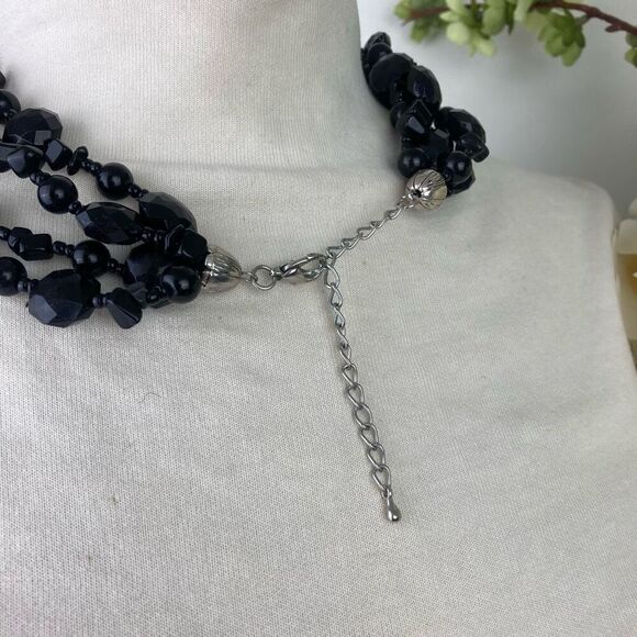 Black Faceted Bead Statement Necklace | 4 strand - Picture 4 of 5